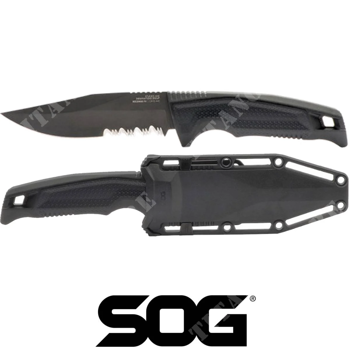 CUCHILLO RECONDO FX NEGRO PARCIALMENTE SERRADO SOG (SOG-17-22-02-57)