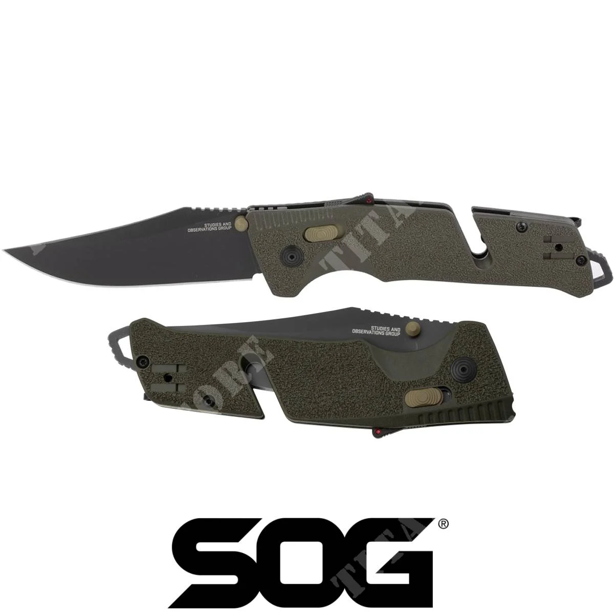 CUCHILLO RECTO SOG TRIDENT EN COLOR VERDE OLIVA (SOG-11-12-03-41)