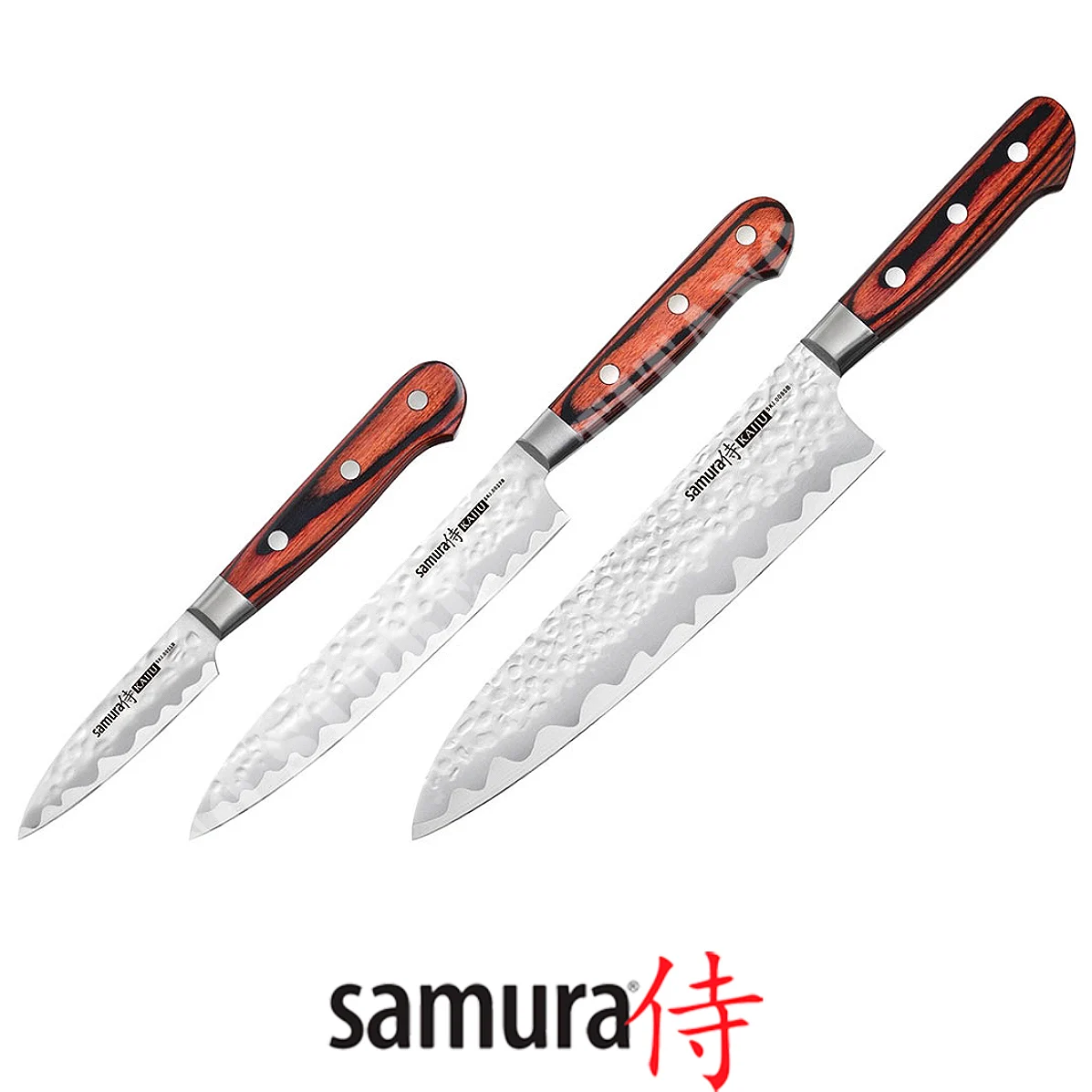 JUEGO DE 3 CUCHILLOS PARA COCINAR, PELAR Y FILETEAR KAIJU SAMURA (SKJ-0220B)