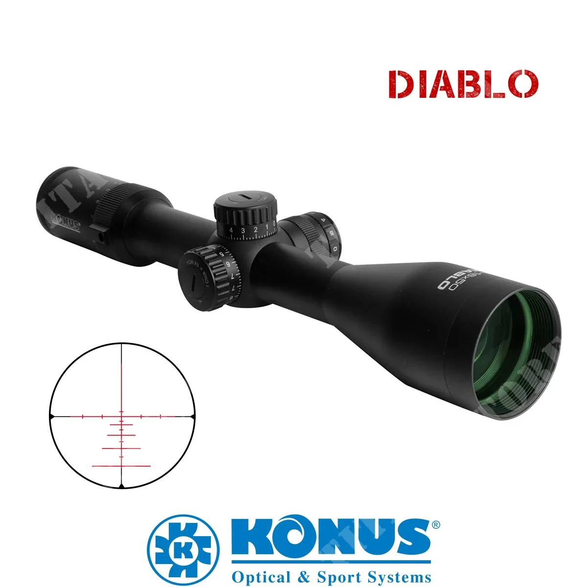 RETÍCULA DIABLO OPTIC 4-16X50 BALLISTIC-550 ILUMINADA ROJA Y AZUL KONUS (7172)