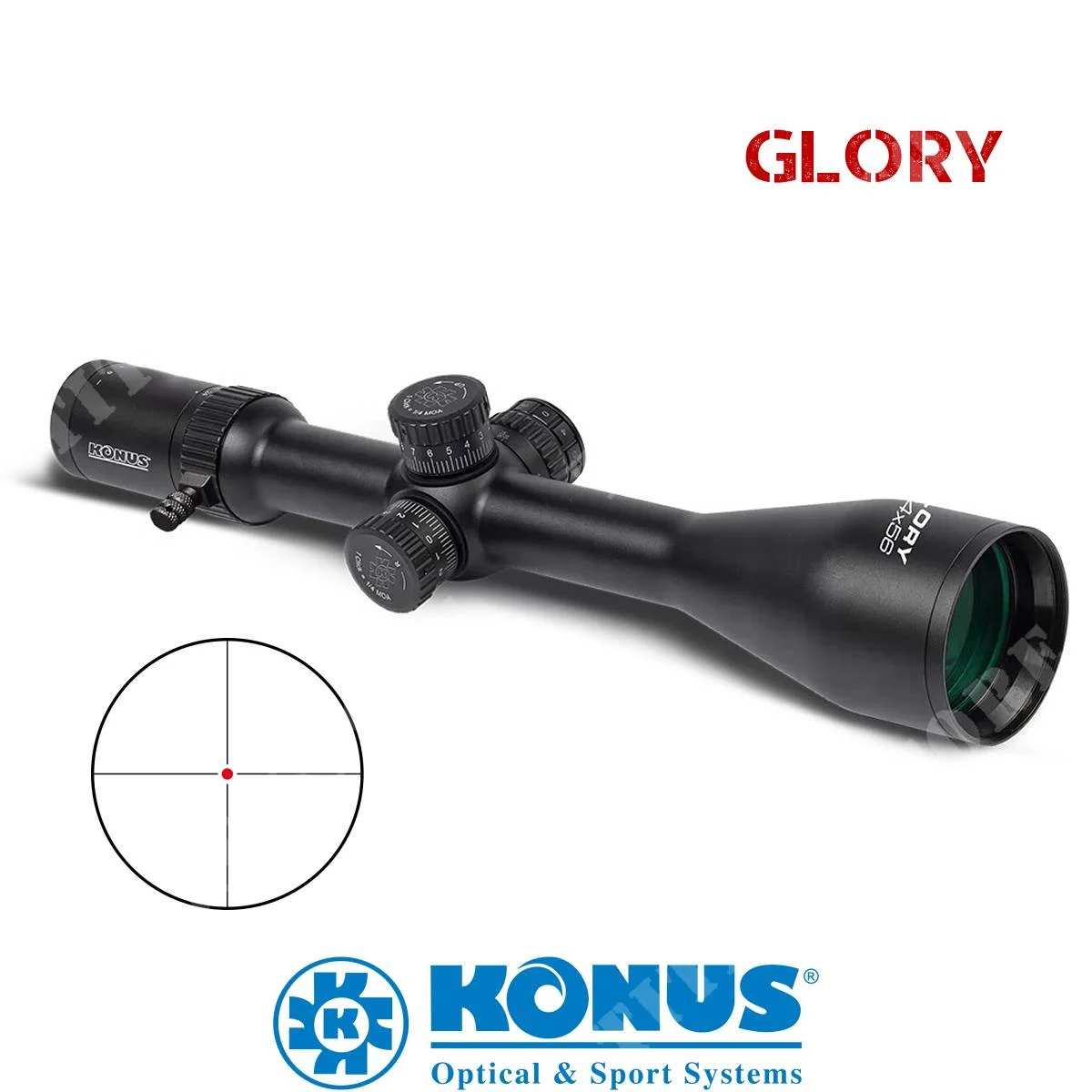 ÓPTICA GLORY 3-24X56 RET. KONUS - Punto de mira iluminado en rojo y azul, fino (7189)