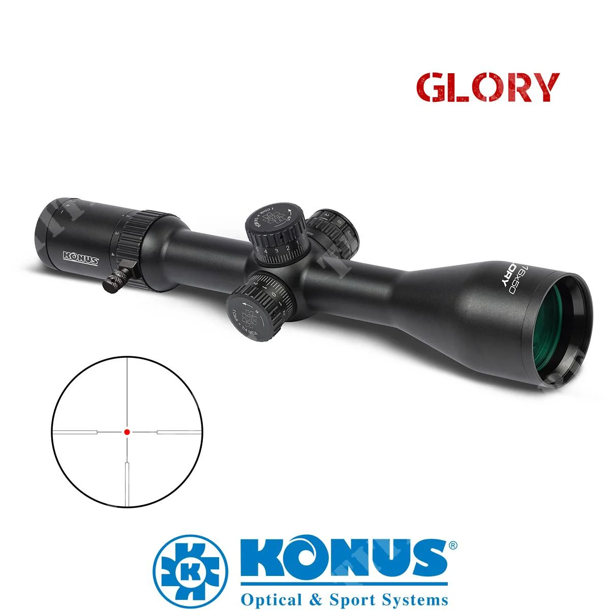 GLORY OPTICS 2-16X50 ALEMAN 4 RETÍCULAS ILUMINADAS ROJAS Y AZULES KONUS (7188)