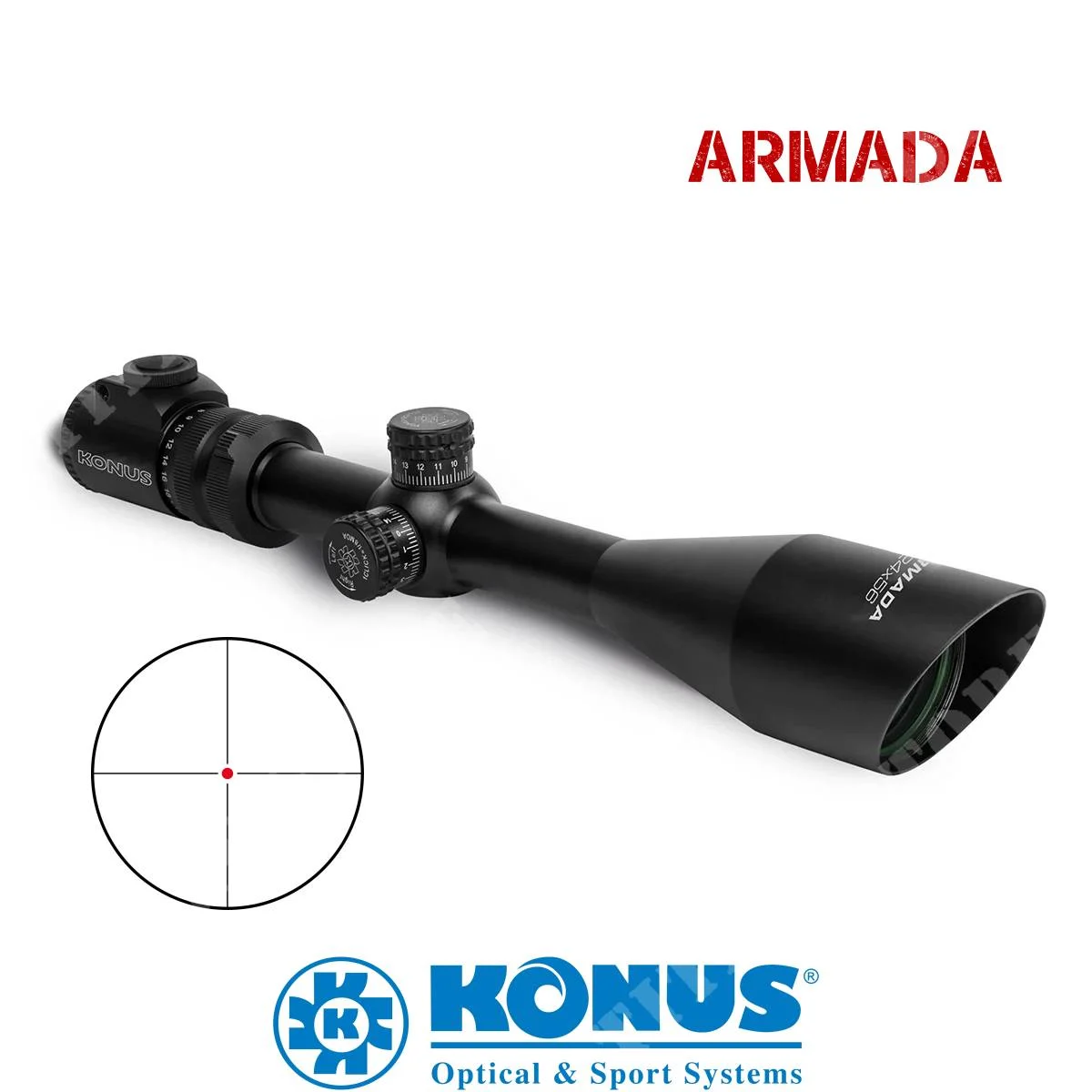 ARMADA OPTICS 6-25X56 RETÍCULA FINA CRUZ ILUMINADA ROJA Y AZUL KONUS (7166)