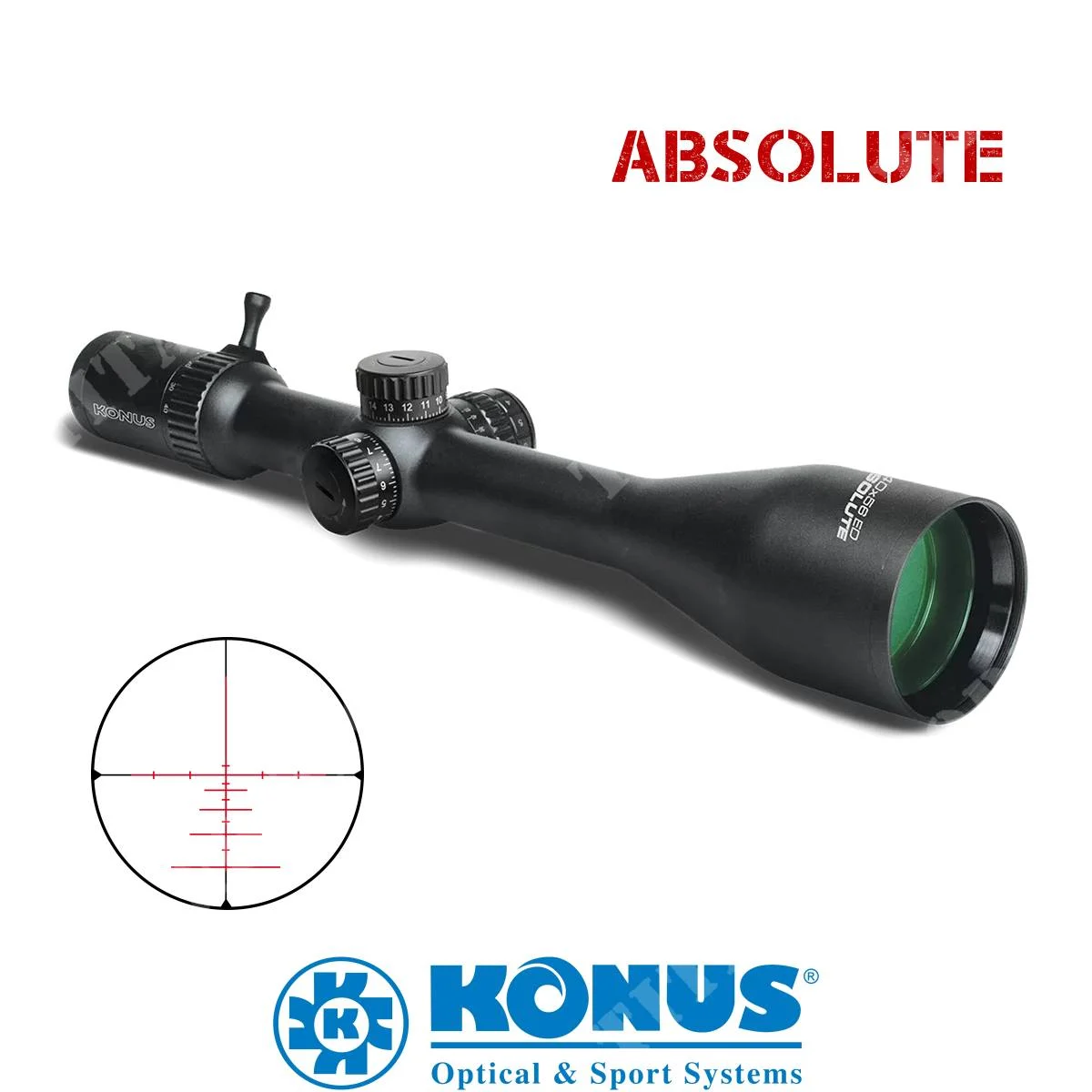 RETÍCULA ABSOLUTE OPTICS 5-40X56 BALLISTIC-550 ILUMINADA EN ROJO Y AZUL KONUS (7178)