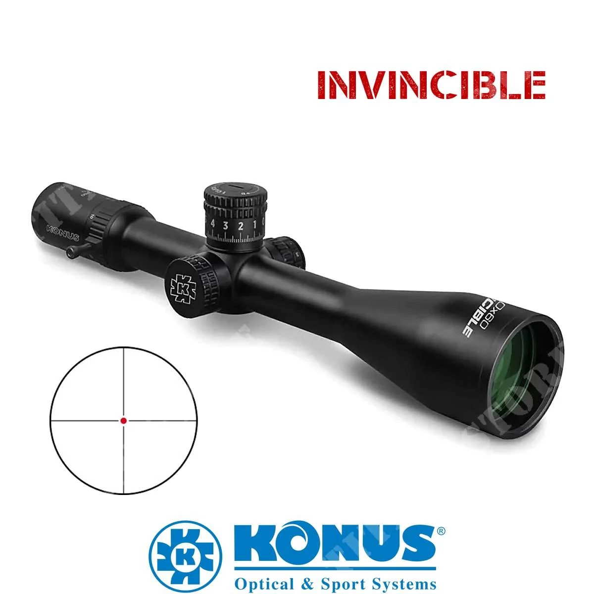 ÓPTICA INVENCIBLE 5-50X60 RET. CRUZ FINA CON PUNTO ROJO IL. CONEE.UU. (7177)