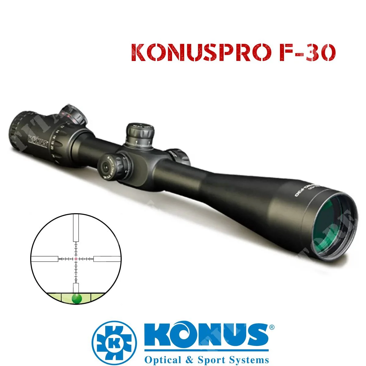 KONUSPRO F-30 6-24X52 RET. MOD. ÓPTICA. KONUS MIL DOT ILUMINADO ROJO Y AZUL (7297)