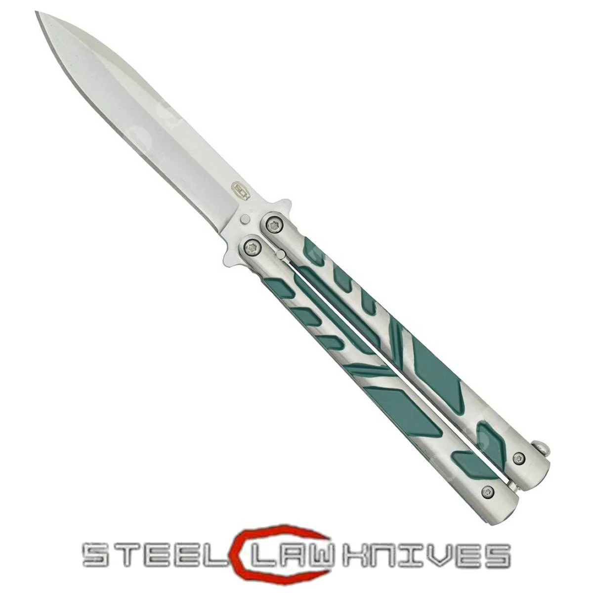 CUCHILLO MARIPOSA PLATA Y VERDE (CW-020)