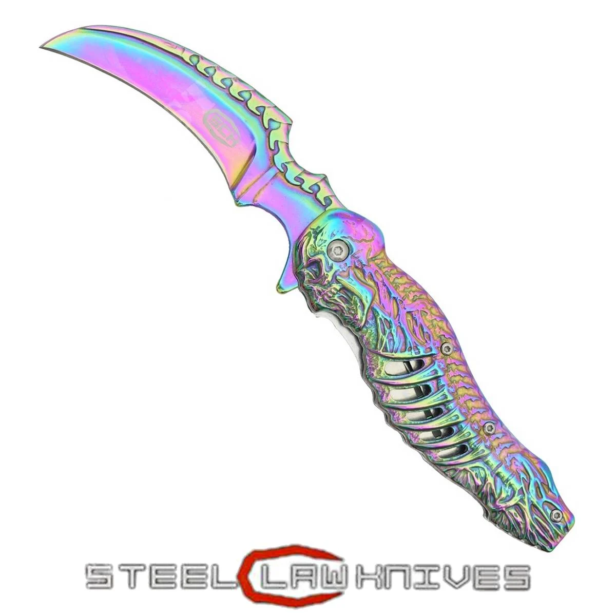 CUCHILLO ESQUELETO ARCOÍRIS CON APERTURA ASISTIDA (CW-044)