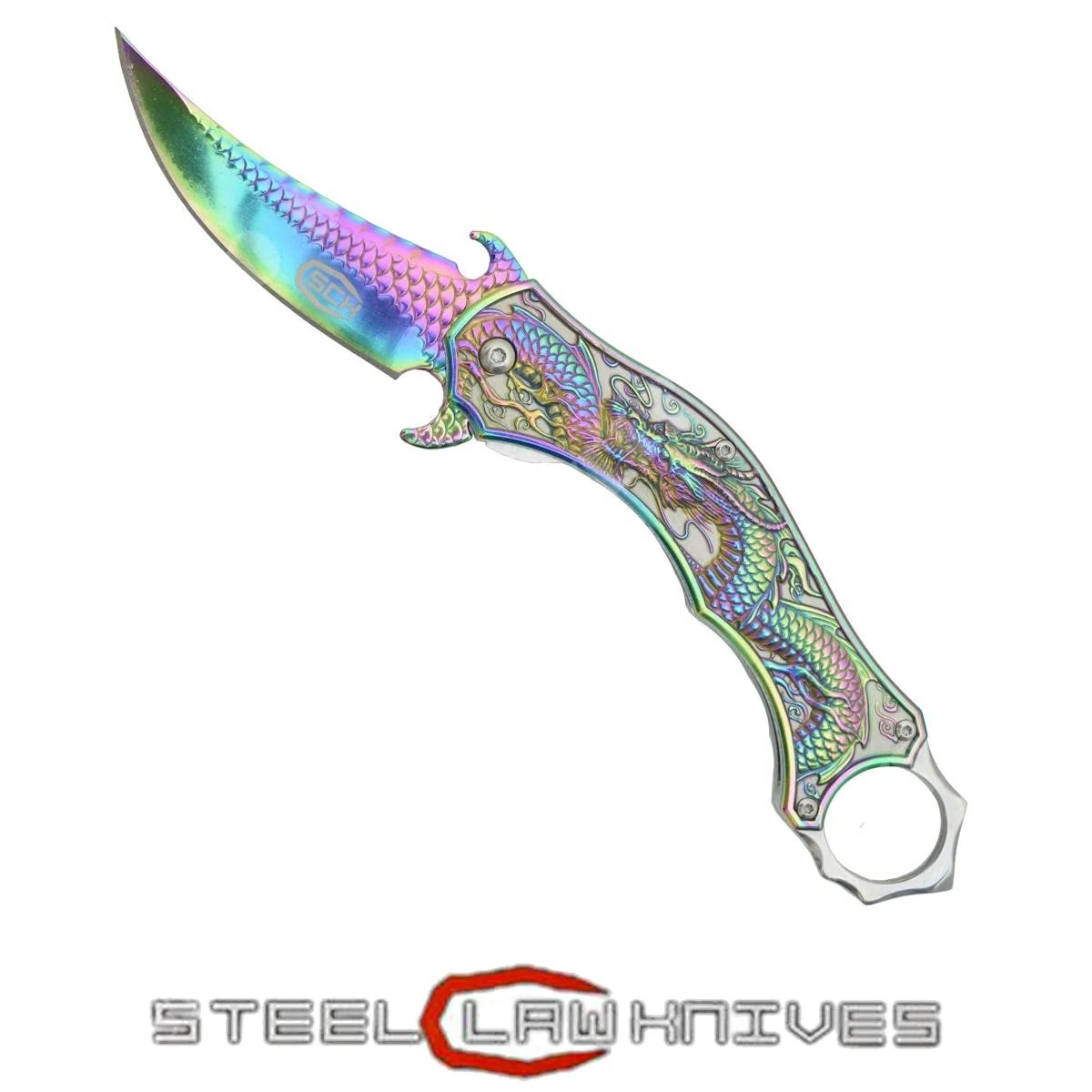 CUCHILLO KARAMBIT ARCOÍRIS DRAGÓN CON APERTURA ASISTIDA (CW-039)