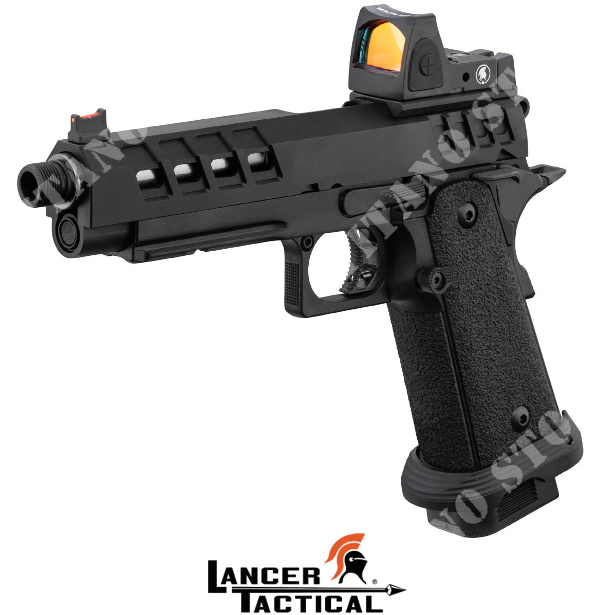 Pistola de gas HERACLES 5.1 plateada/dorada con punto rojo Lancer Tactical (LTX-9B-MD1)