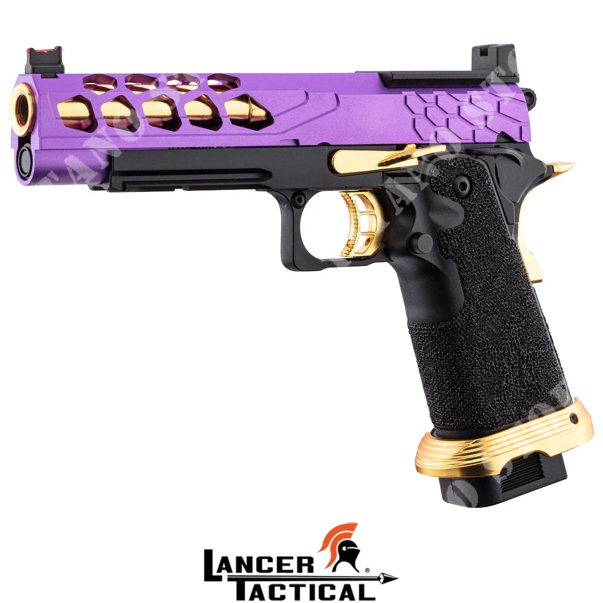 Pistola de gas táctica STRYK KNIGHTSHADE 5.1 PÚRPURA/DORADA LANCER (LTX-7P)