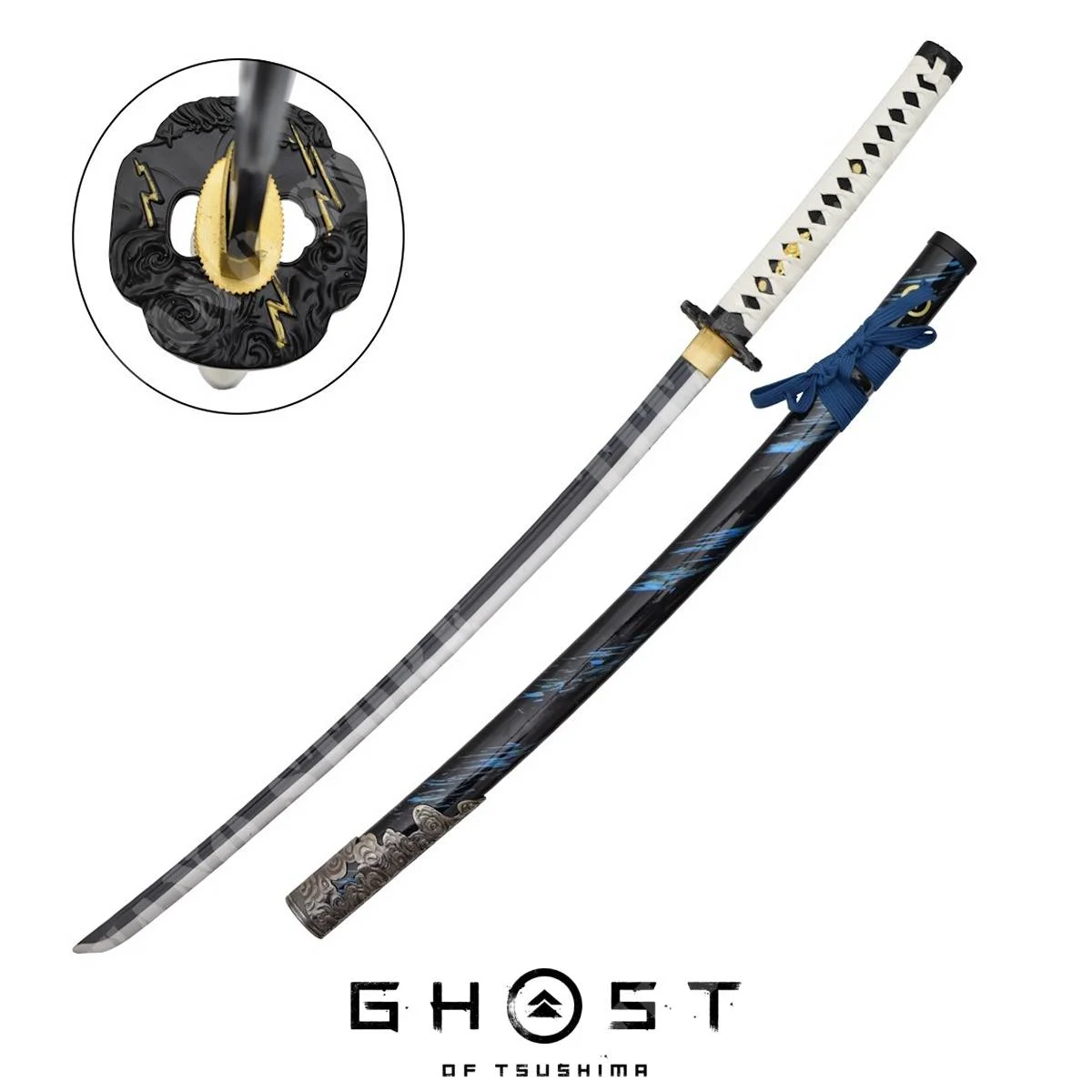 JIN FANTASMA DE TSUSHIMA KATANA AZUL SAKAI HECHA A MANO (ZS709-5LD)