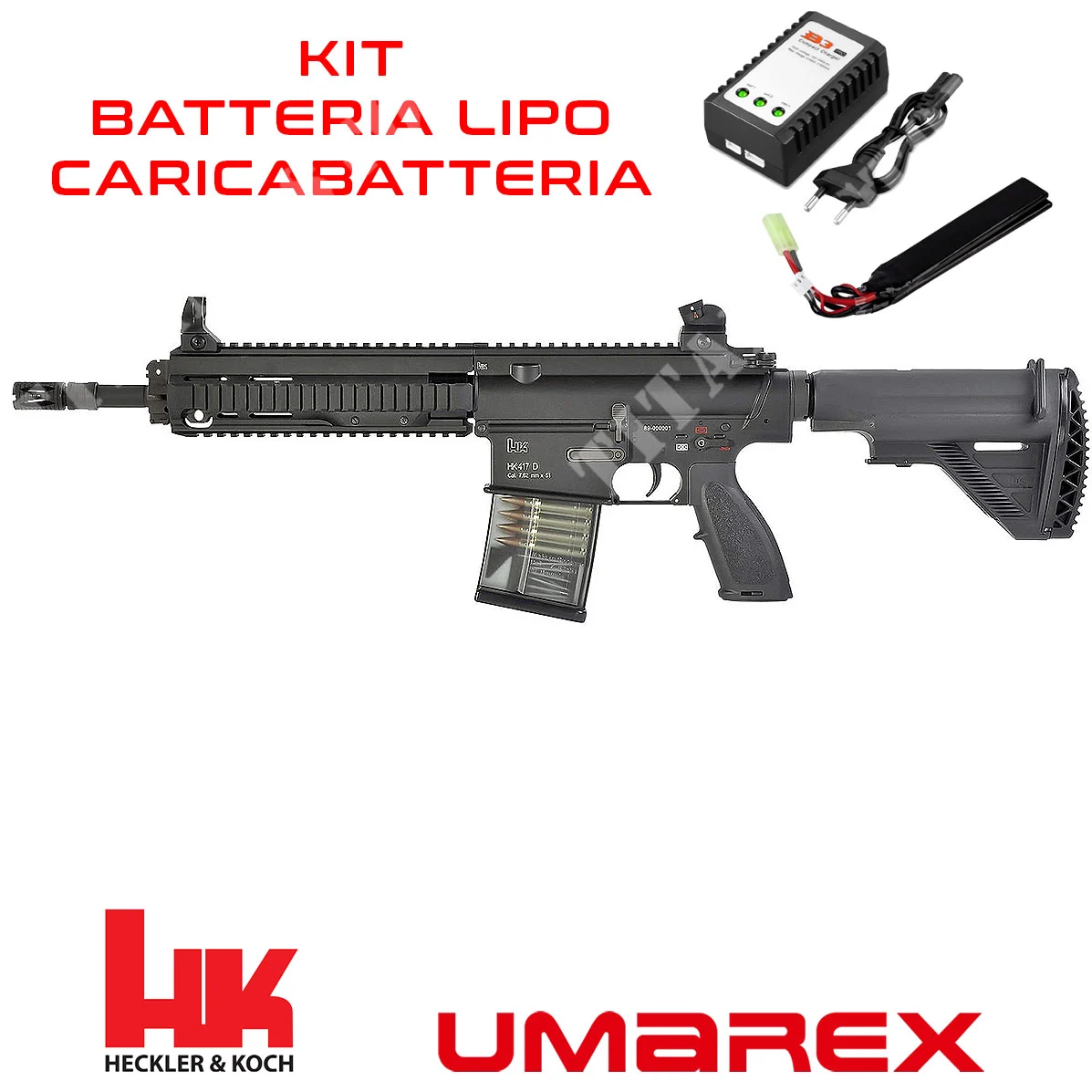 Kit de rifle AEG HK 417D + batería + cargador UMAREX VFC (2.5945X-KIT)