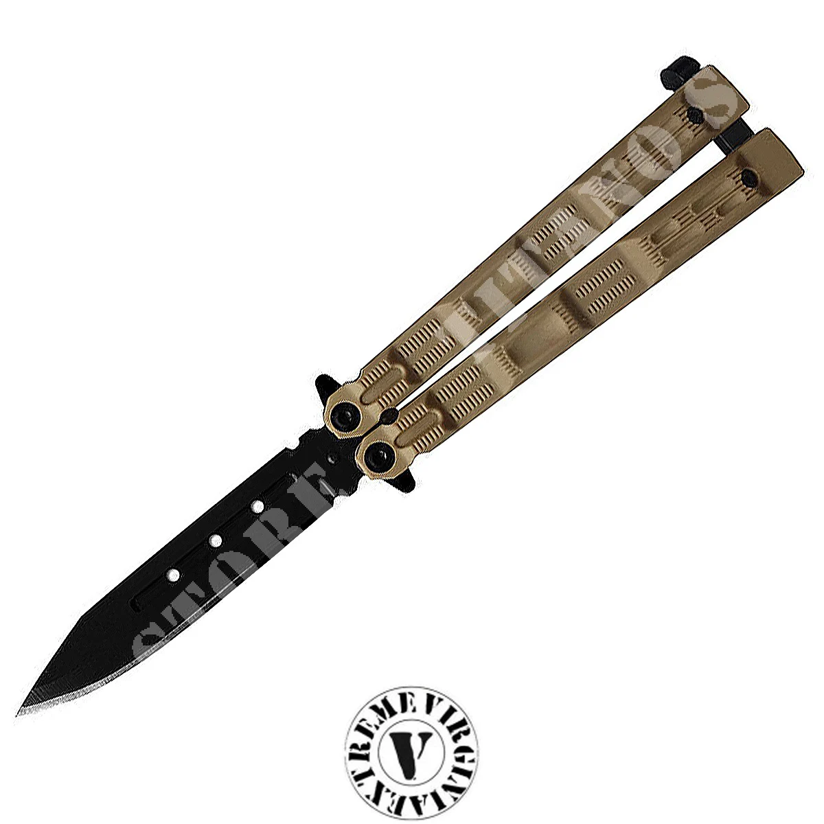 CUCHILLO MARIPOSA HOJA NEGRA MANGO DE GOMA TAN VIRGINIA (VB4006)