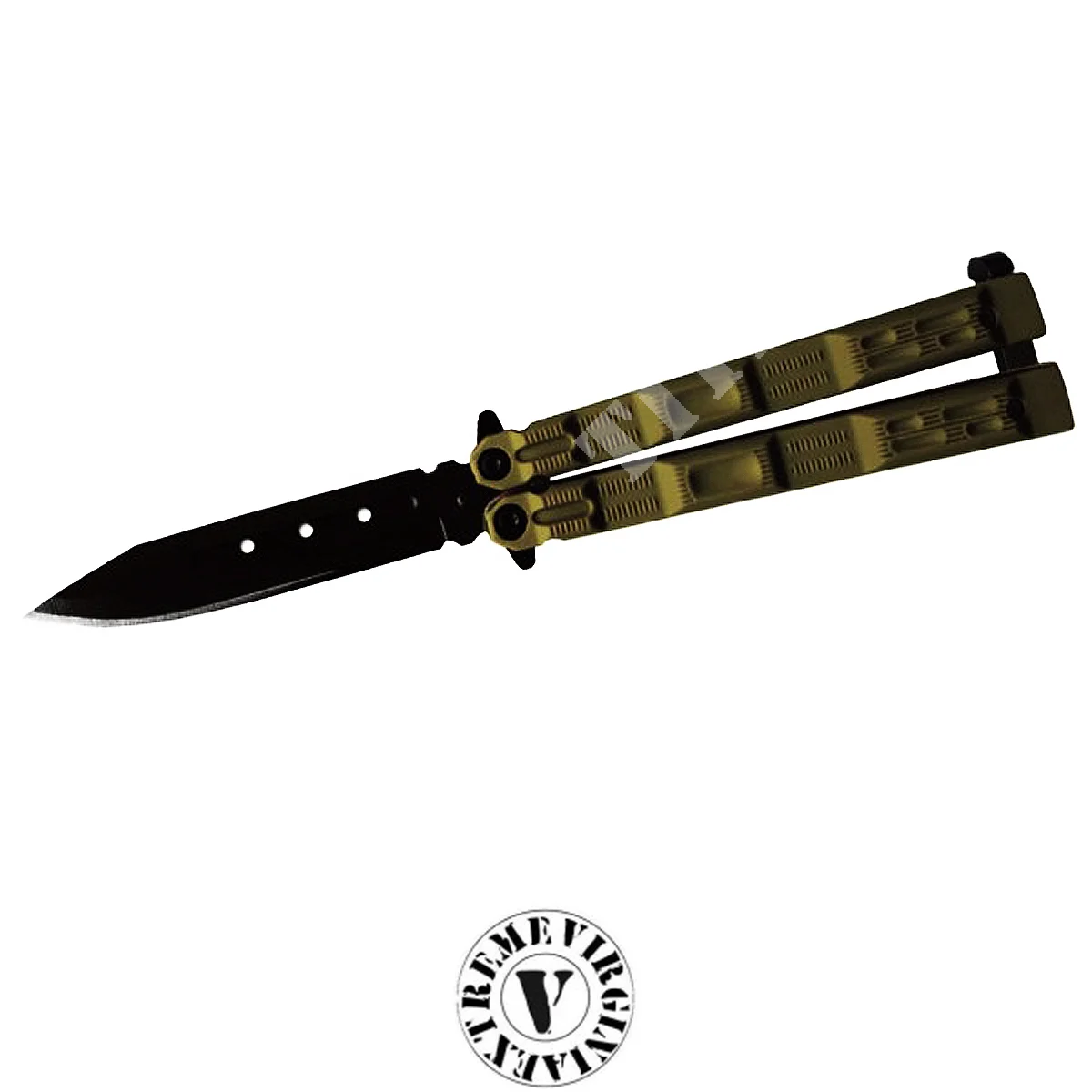 CUCHILLO MARIPOSA HOJA NEGRA MANGO GOMA VERDE VIRGINIA (VB4007)