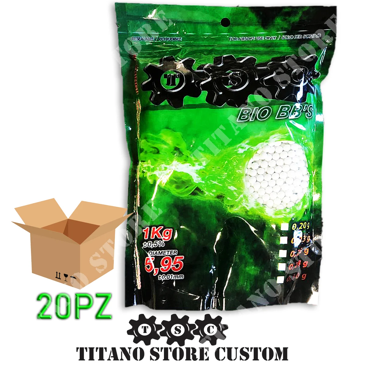 CAJA 20 BB'S BIO 0.23G BLANCO TSC (TSC-BIO23-20PZ)