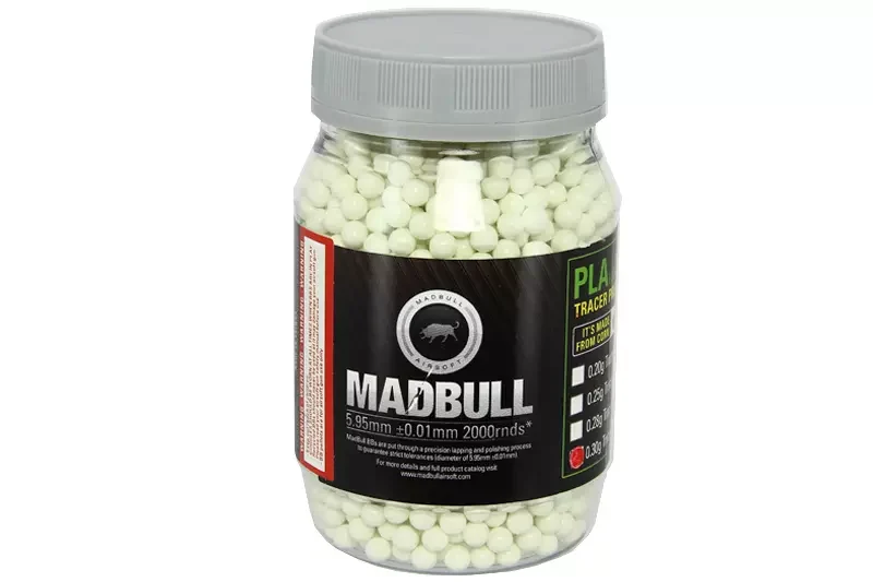 Bote de 2000 balas trazadoras orgánicas Madbull verdes de 0,30 g