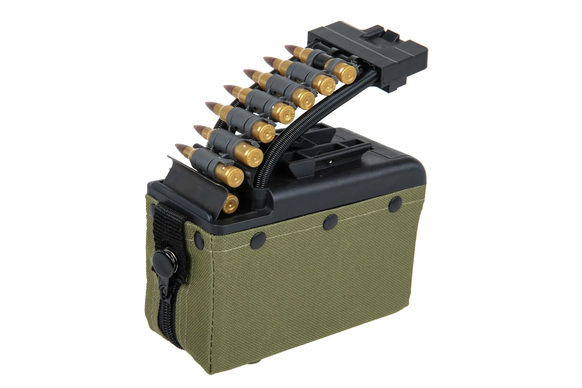 Cargador de caja eléctrica A&K para 2.000 cartuchos para réplicas tipo M249 con munición de imitación Oliva