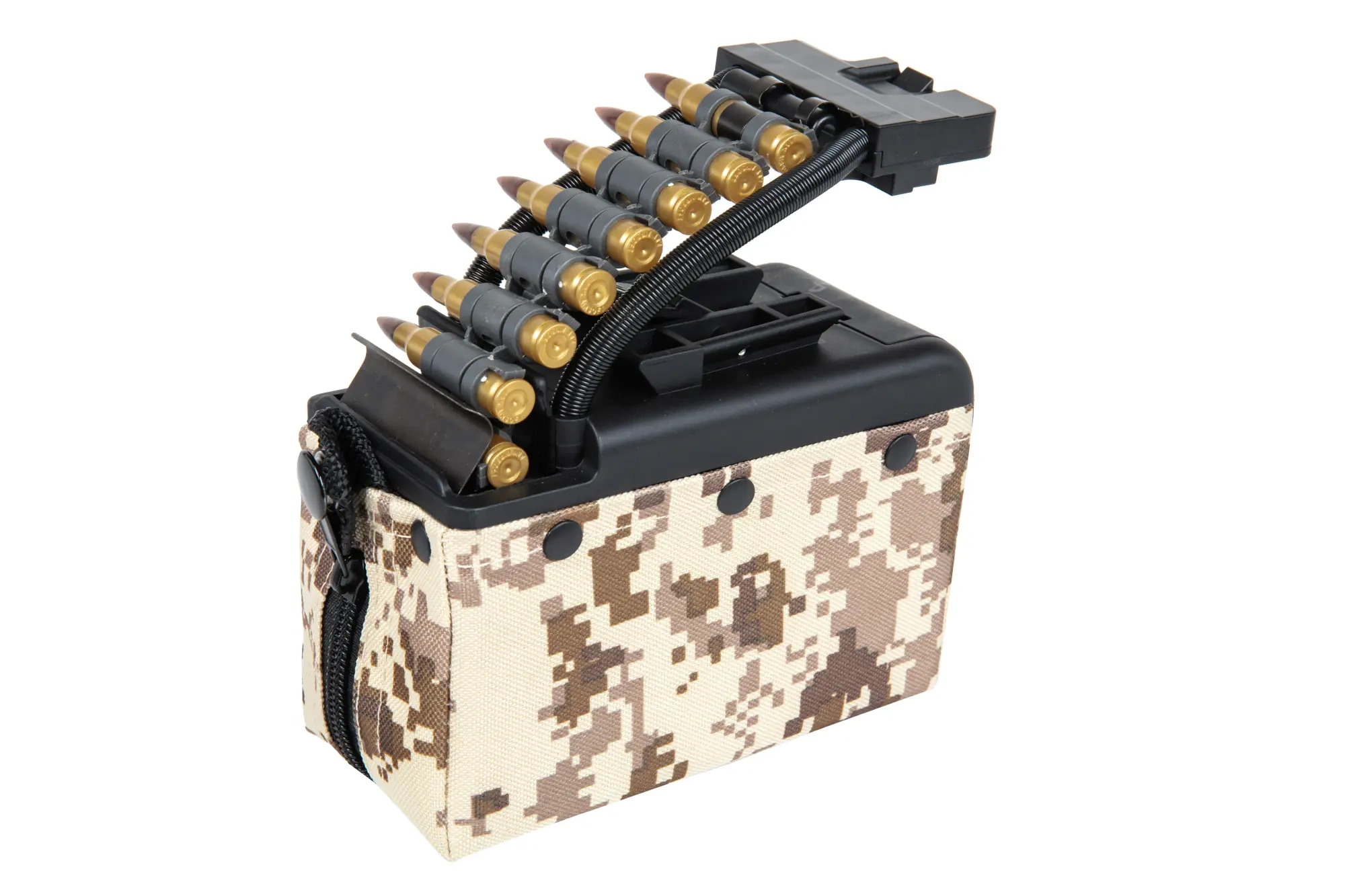 Cargador de caja eléctrica A&K para 2.000 cartuchos para réplicas tipo M249 con munición imitación Digital Desert