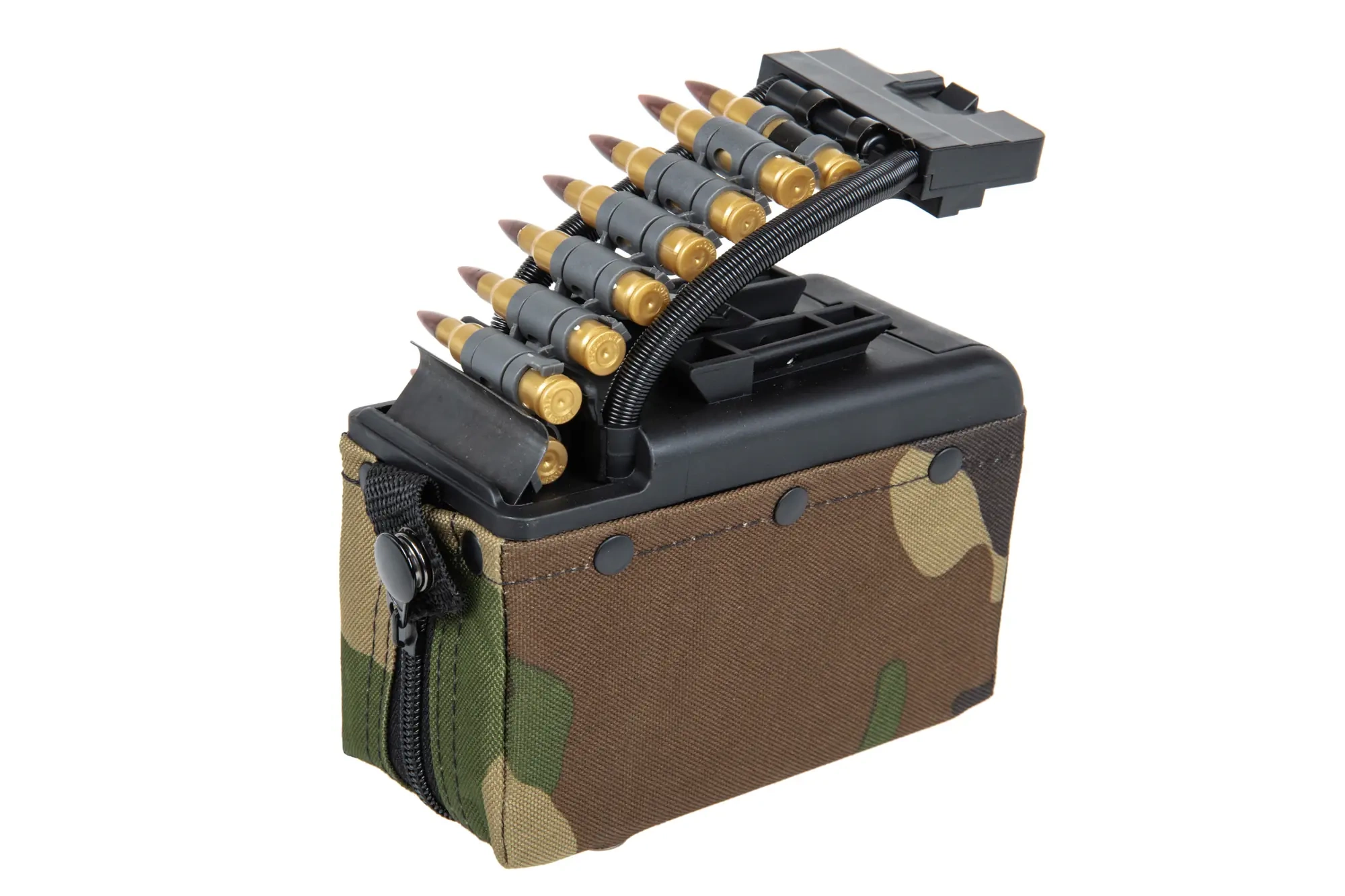 Cargador de caja eléctrica A&K para 2.000 cartuchos para réplicas tipo M249 con munición imitación Woodland