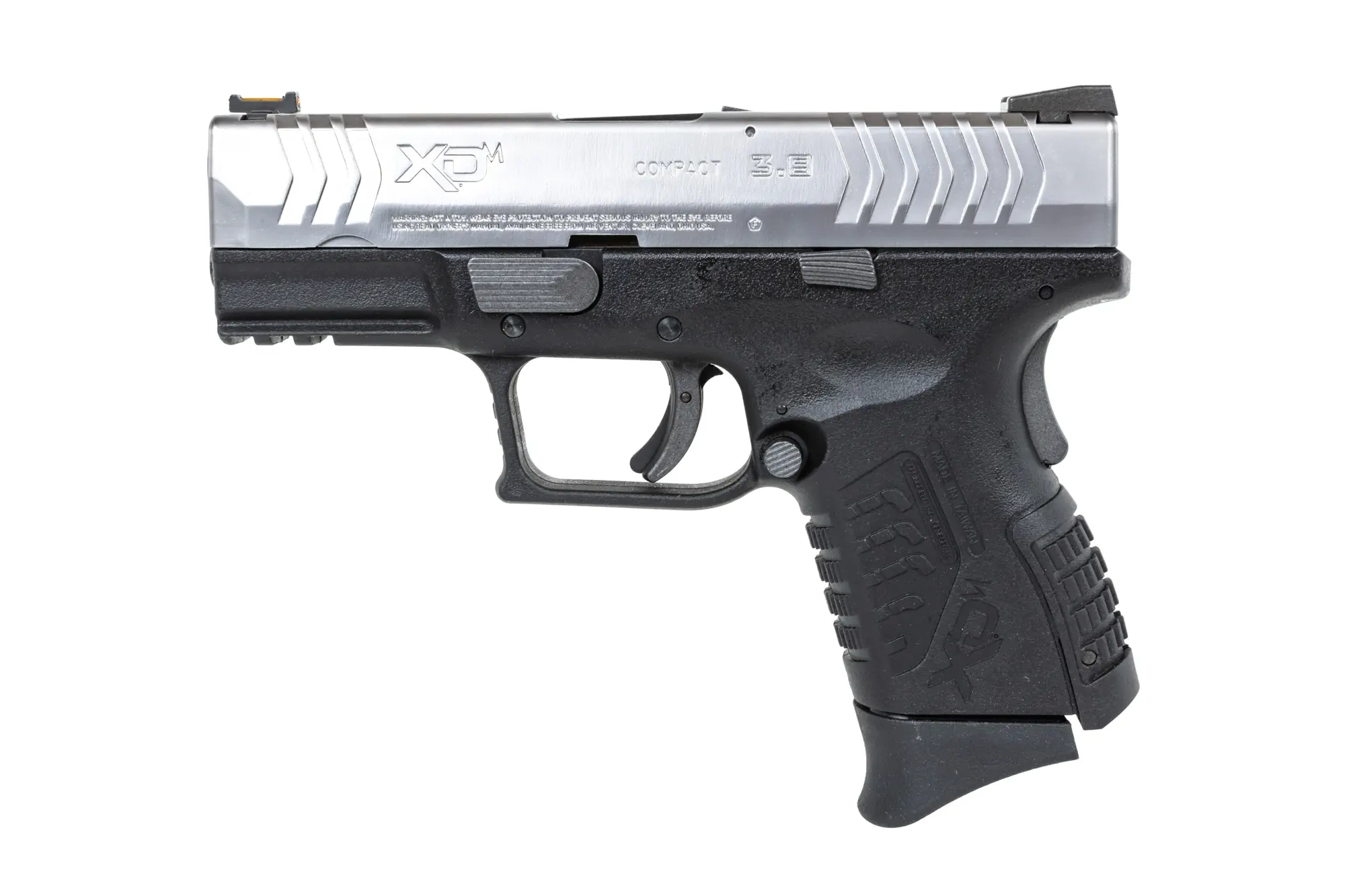 Pistola Cybergun x Springfield XDM 3.8" Compact airsoft Negro y plata