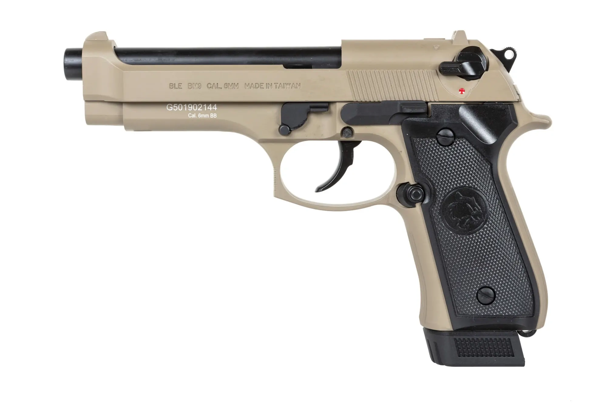 Pistola ICS BLE-BM9 Dual Power Half-Tan airsoft (con cargador de CO2)