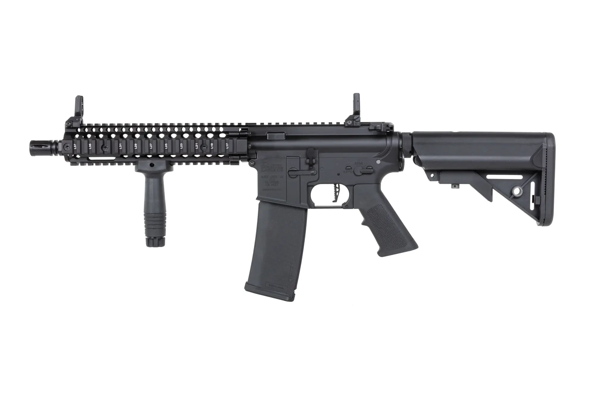 Specna Arms Daniel Defense® MK18 SA-P19 Prime™ BLDC™ Aster II ETU Carabina airsoft de un solo disparo Negro