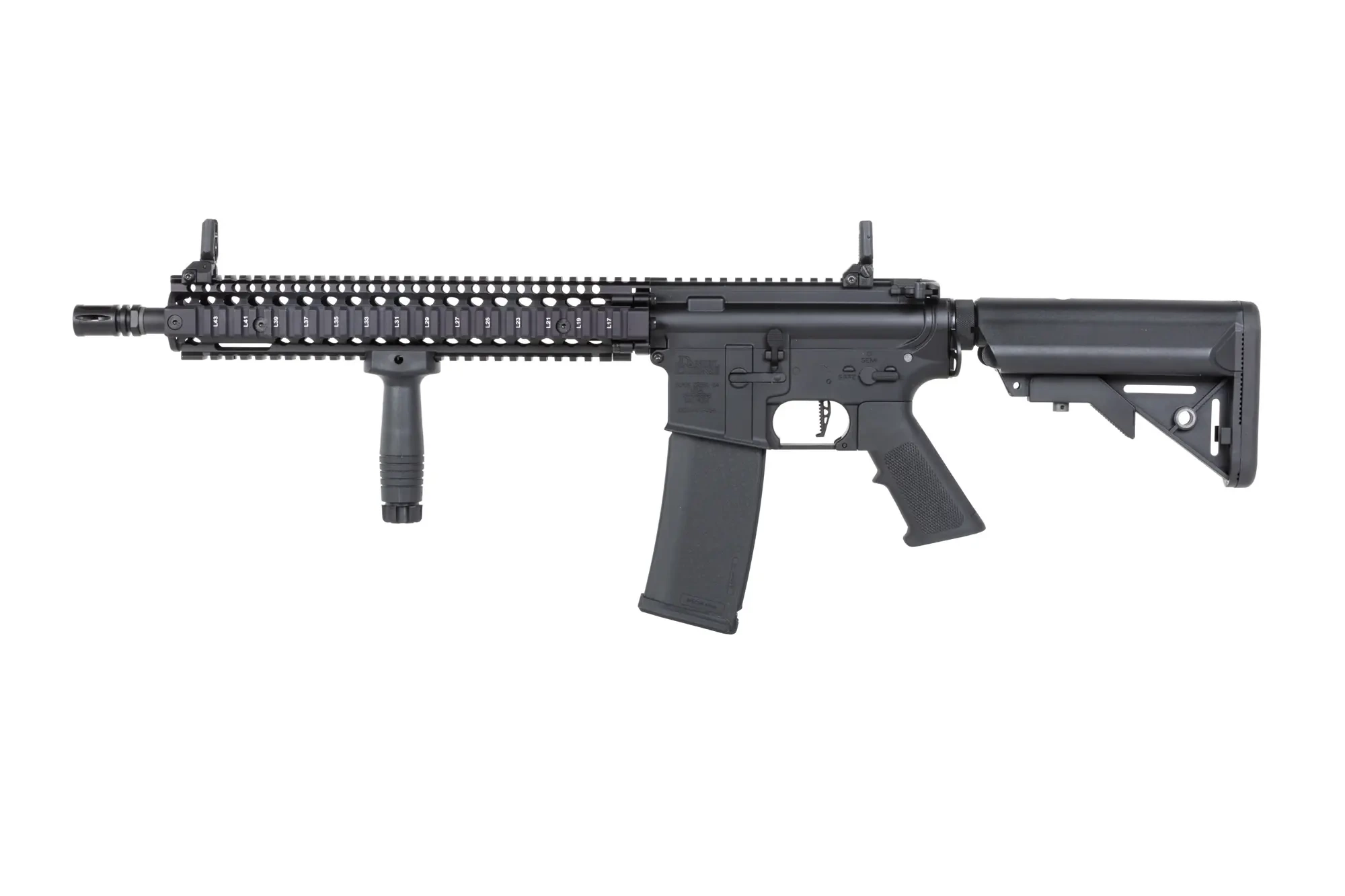 Specna Arms Daniel Defense® MK18 SA-P26 Prime™ BLDC™ Aster II ETU Carabina airsoft de un solo disparo Negro