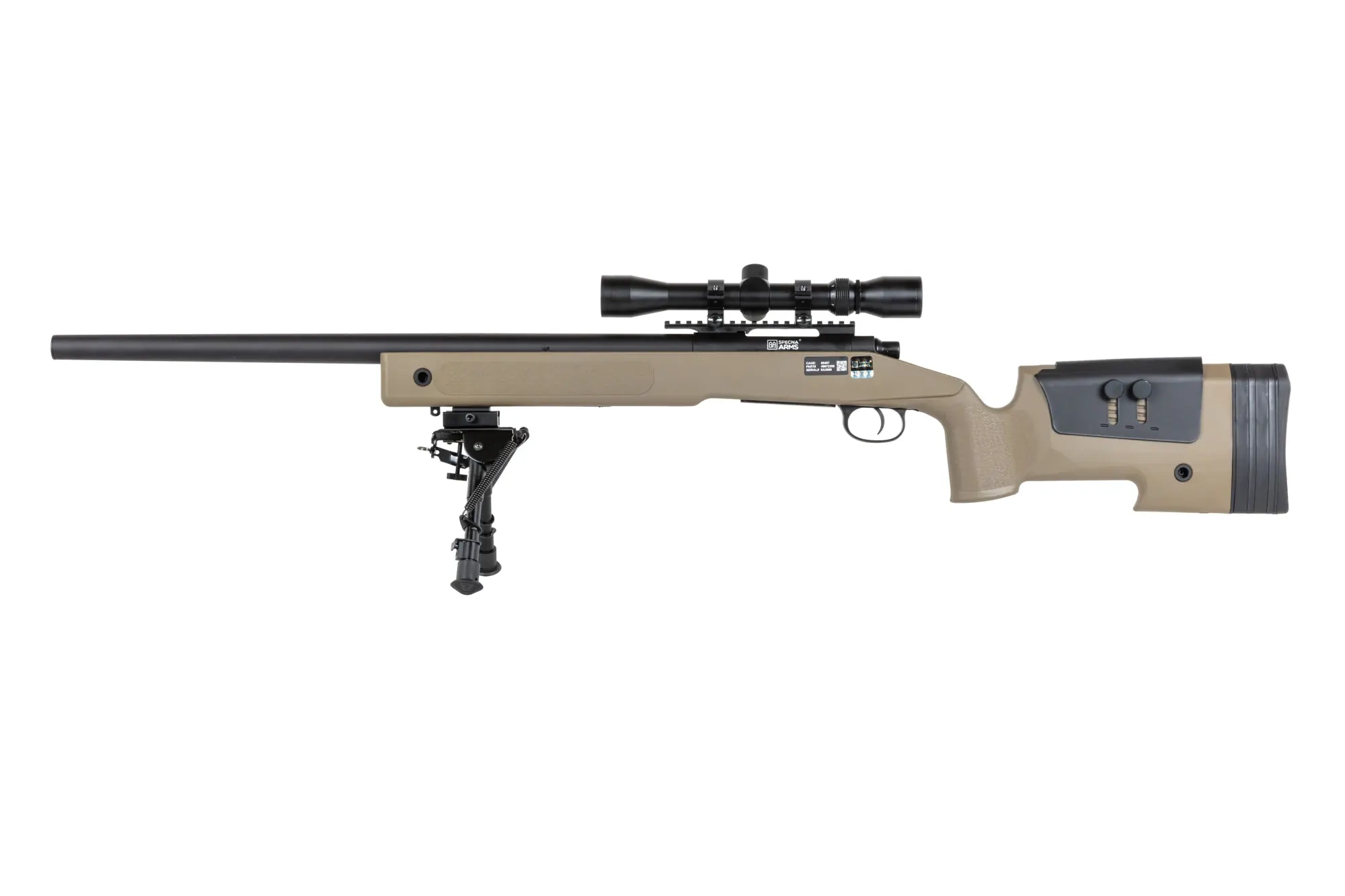 Specna Arms SA-S02 CORE™ Rifle selector airsoft de alta velocidad con visor y bípode Tan mejorado (OUTLET)