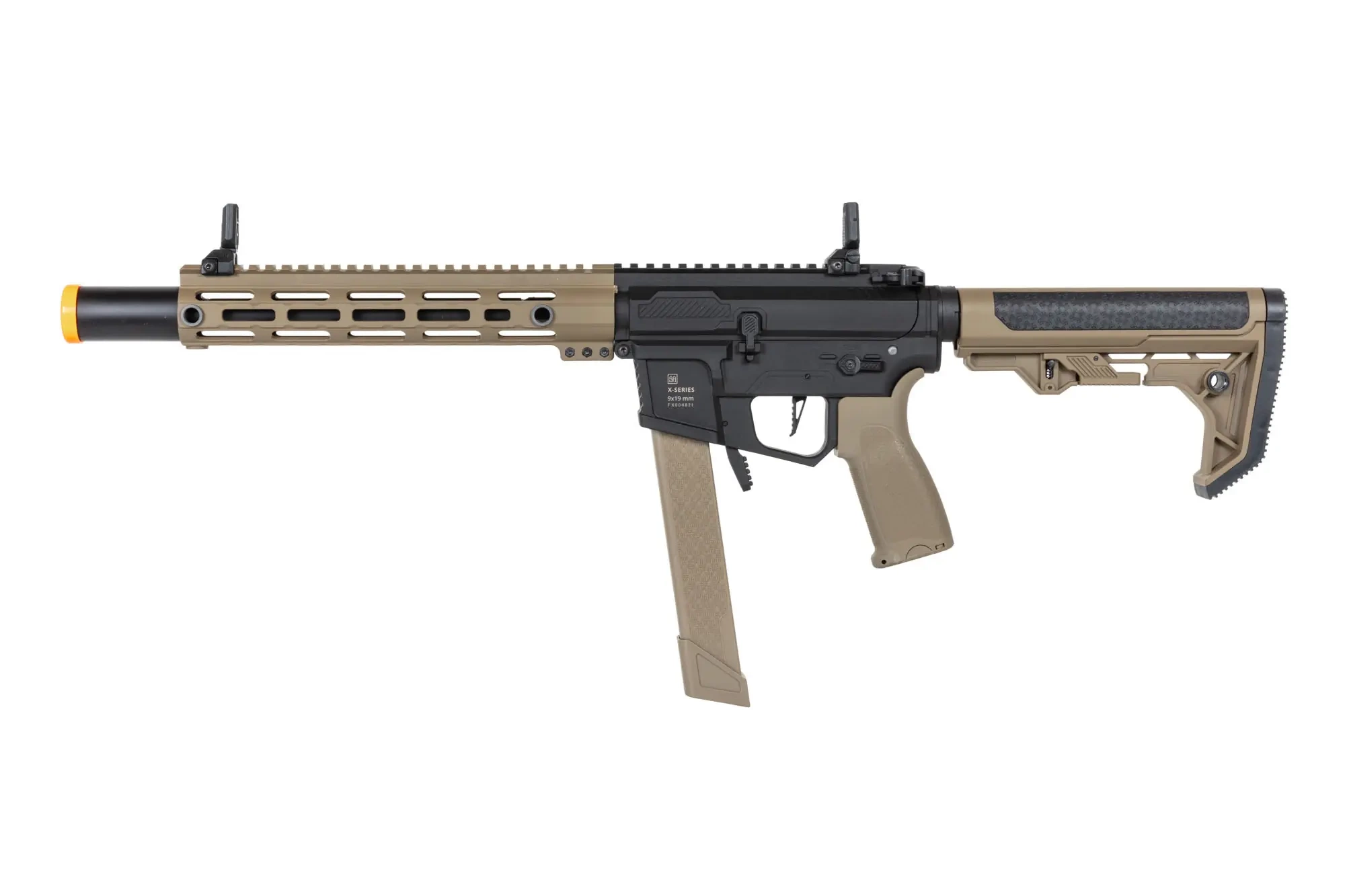 Subfusil airsoft Specna Arms SA-FX02 FLEX™ HAL ETU Half-Tan con dispositivo de descarga naranja