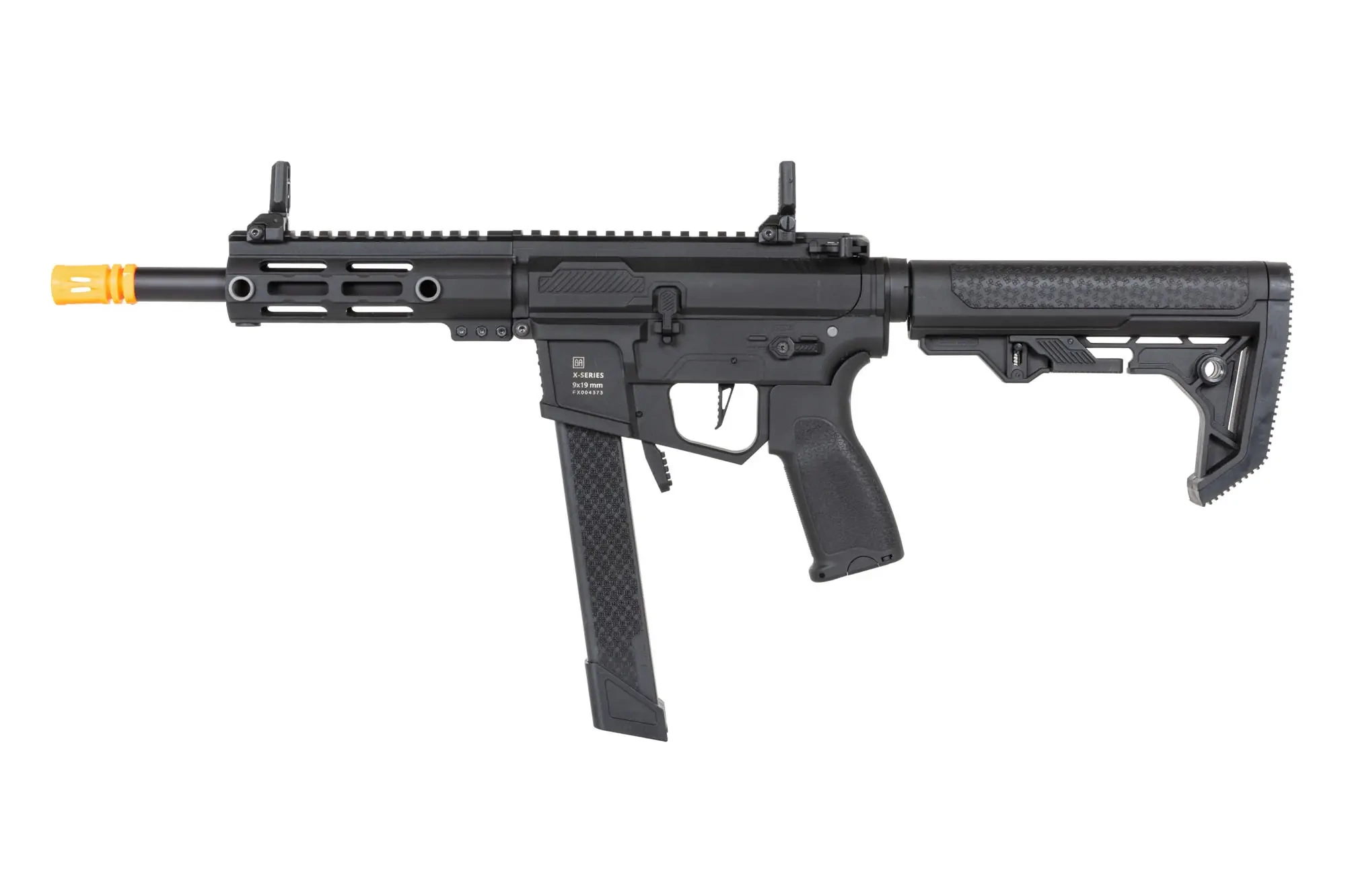 airsoft Specna Arms SA-FX01 Ametralladora FLEX™ HAL ETU Negra con dispositivo de descarga naranja