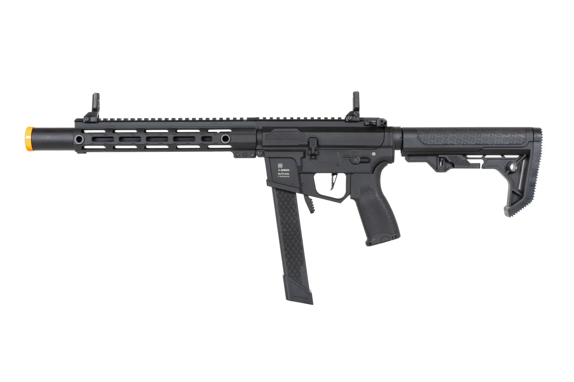 airsoft Specna Arms SA-FX02 Ametralladora FLEX™ HAL ETU Negra con dispositivo de descarga naranja
