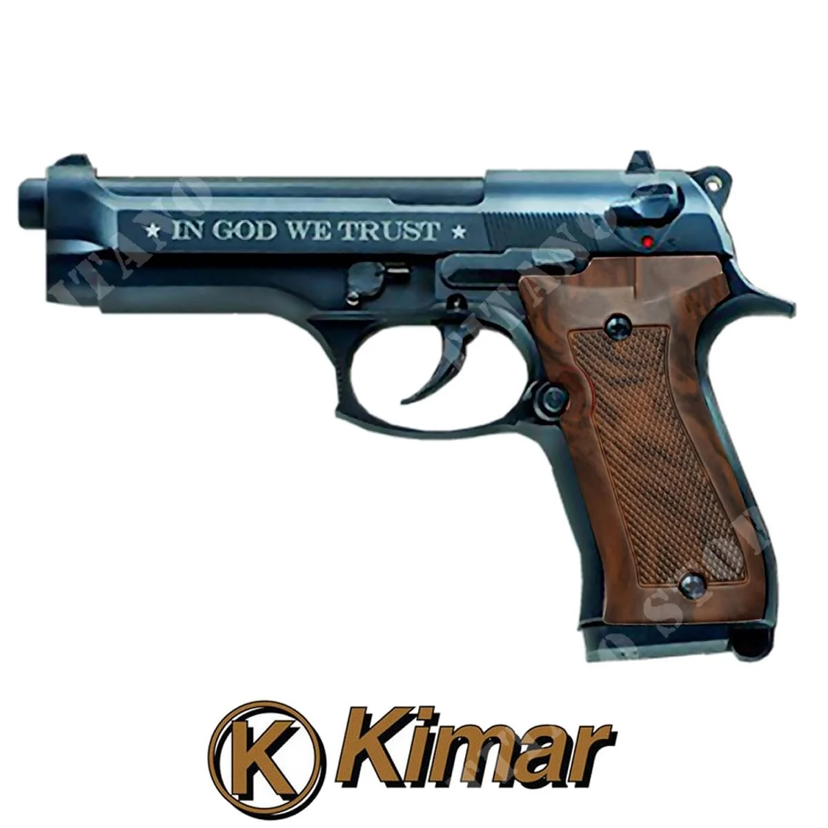 92 GOD WE TRUST PISTOLA DE BLANCO 9MM CACHAS DE IMITACIÓN DE MADERA KIMAR (420.074NI)