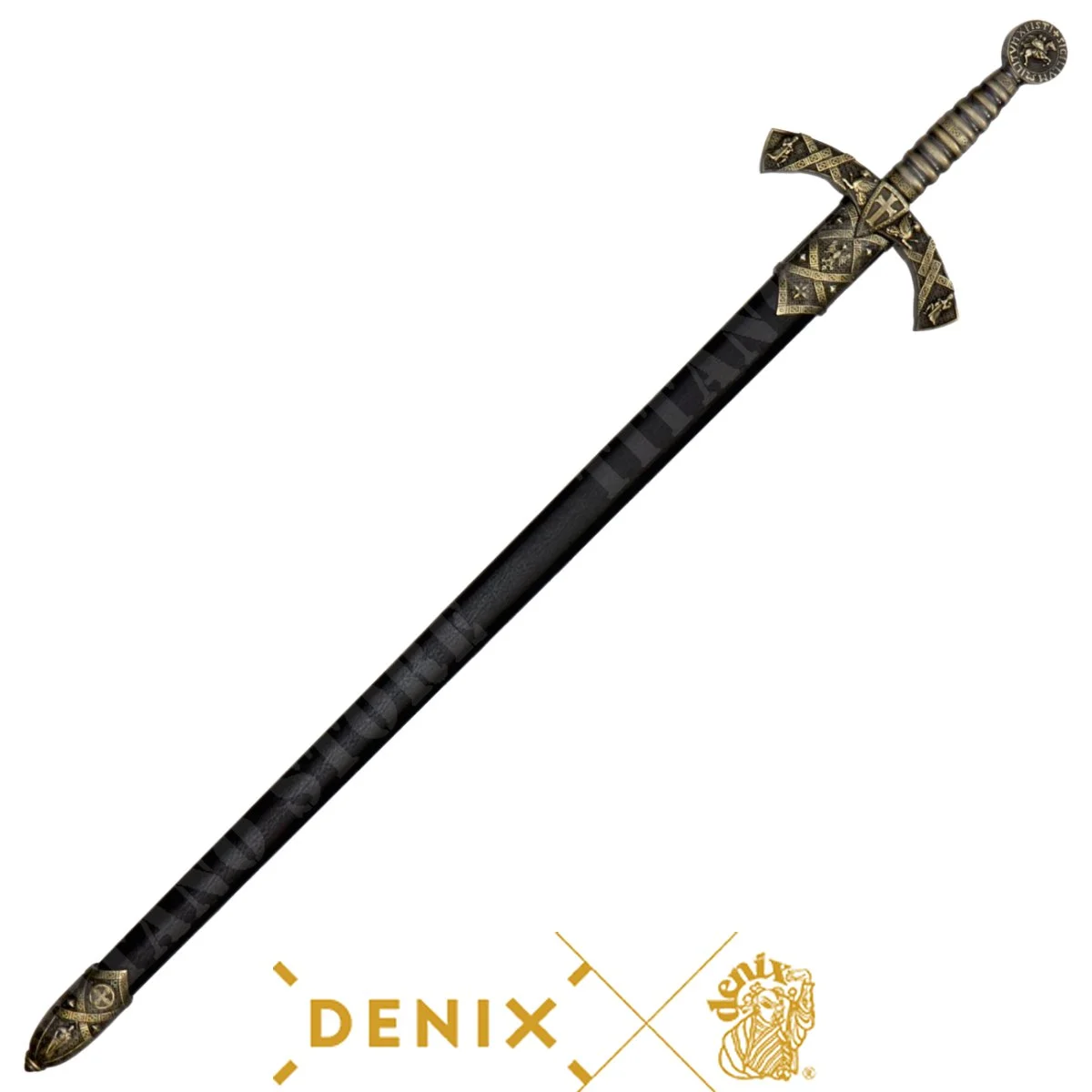 RÉPLICA DE ESPADA TEMPLARIA ANTIGUA CON VAINA NEGRA DE DENIX (04163N)