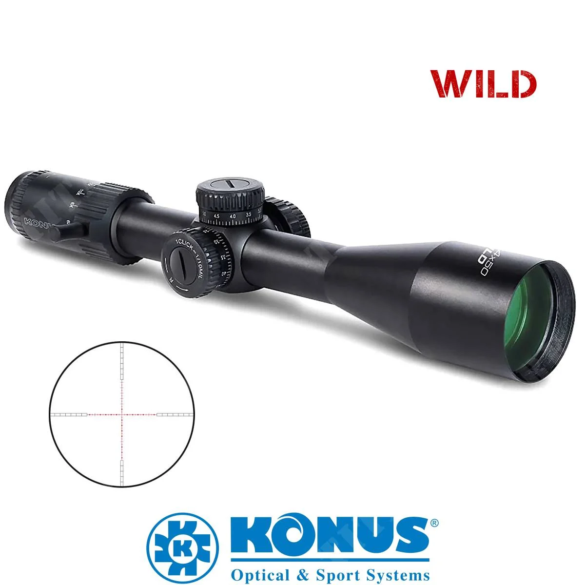 WILD OPTICS 6-24x50 RETÍCULA ILUMINADA DE MEDIO PUNTO KONUS (7356)