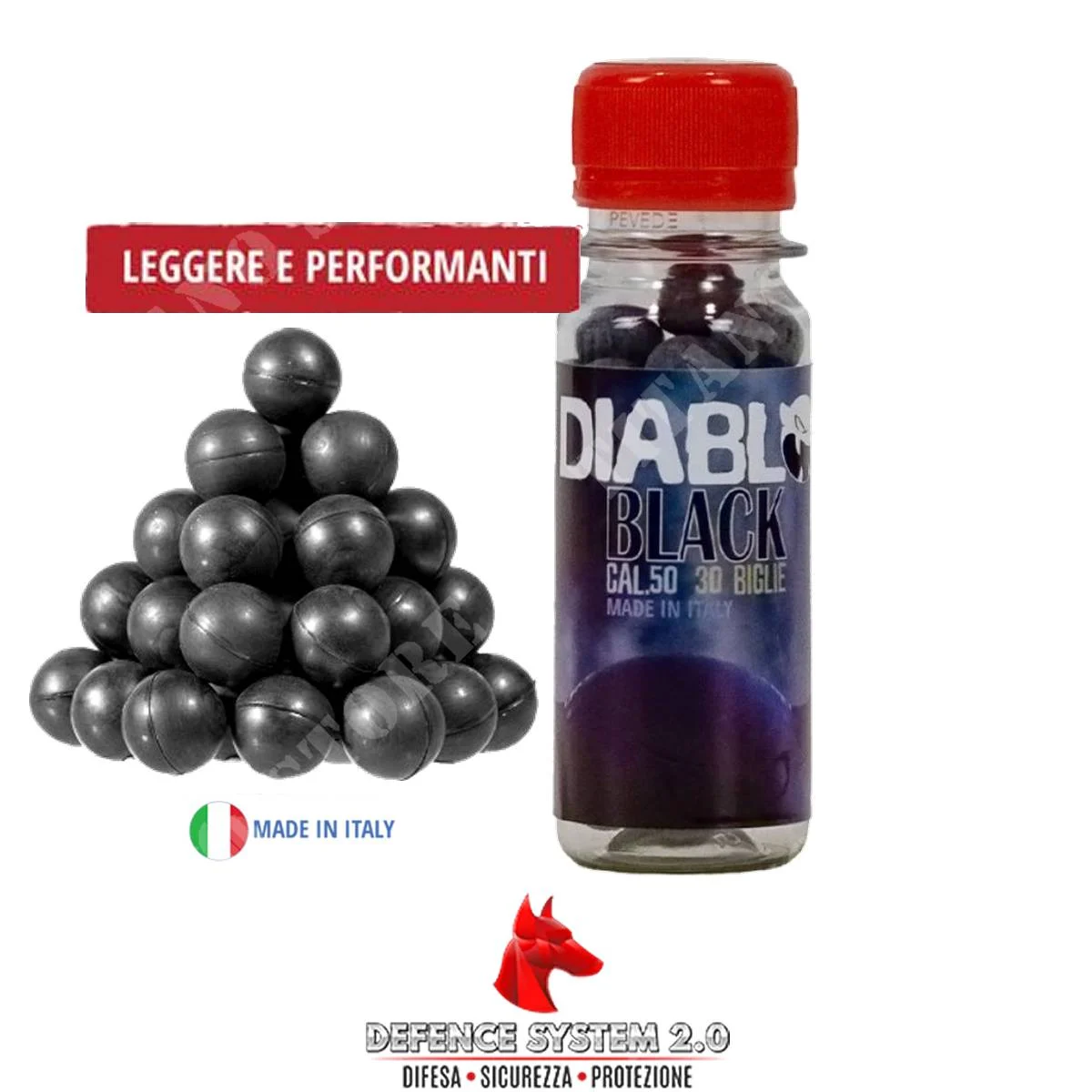 30 balas de goma Diablo de calibre .50 negras (DF-989698)