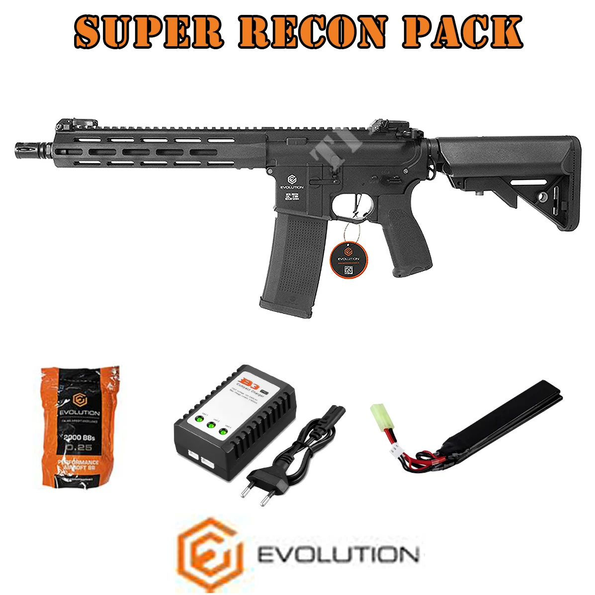 SET DE RIFLE M4 RECON 12'' ABS + BATERÍA LIPO + CARGADOR BLACK EVOLUTION (SL-1001)