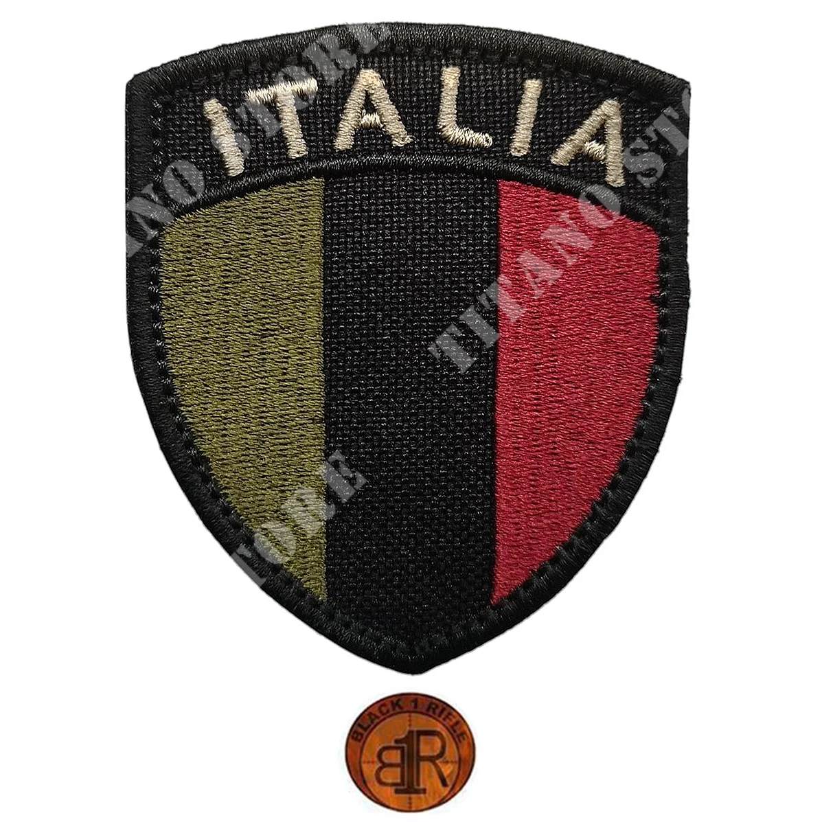 PARCHE ITALIANO NEGRO DE BAJA VISIBILIDAD BR1 CON ESCUDO (PTC-EMB-10-001-S-IR)
