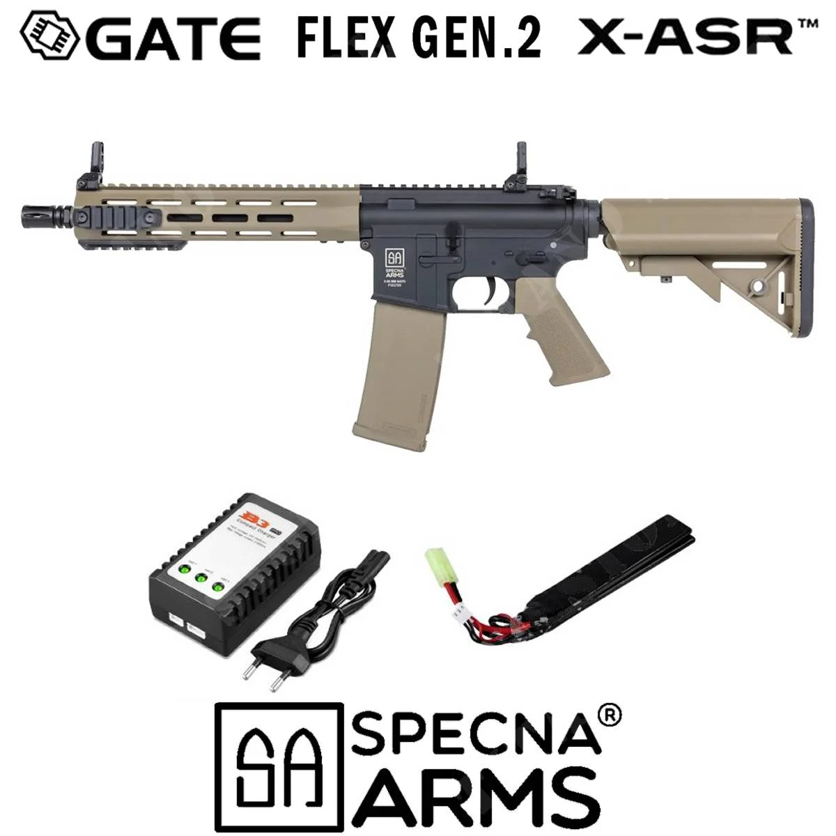 Kit de batería y cargador SA-F03 FLEX X-ASR GEN2 para rifle, color arena, SPECNA (SPE-01-047367-KIT)