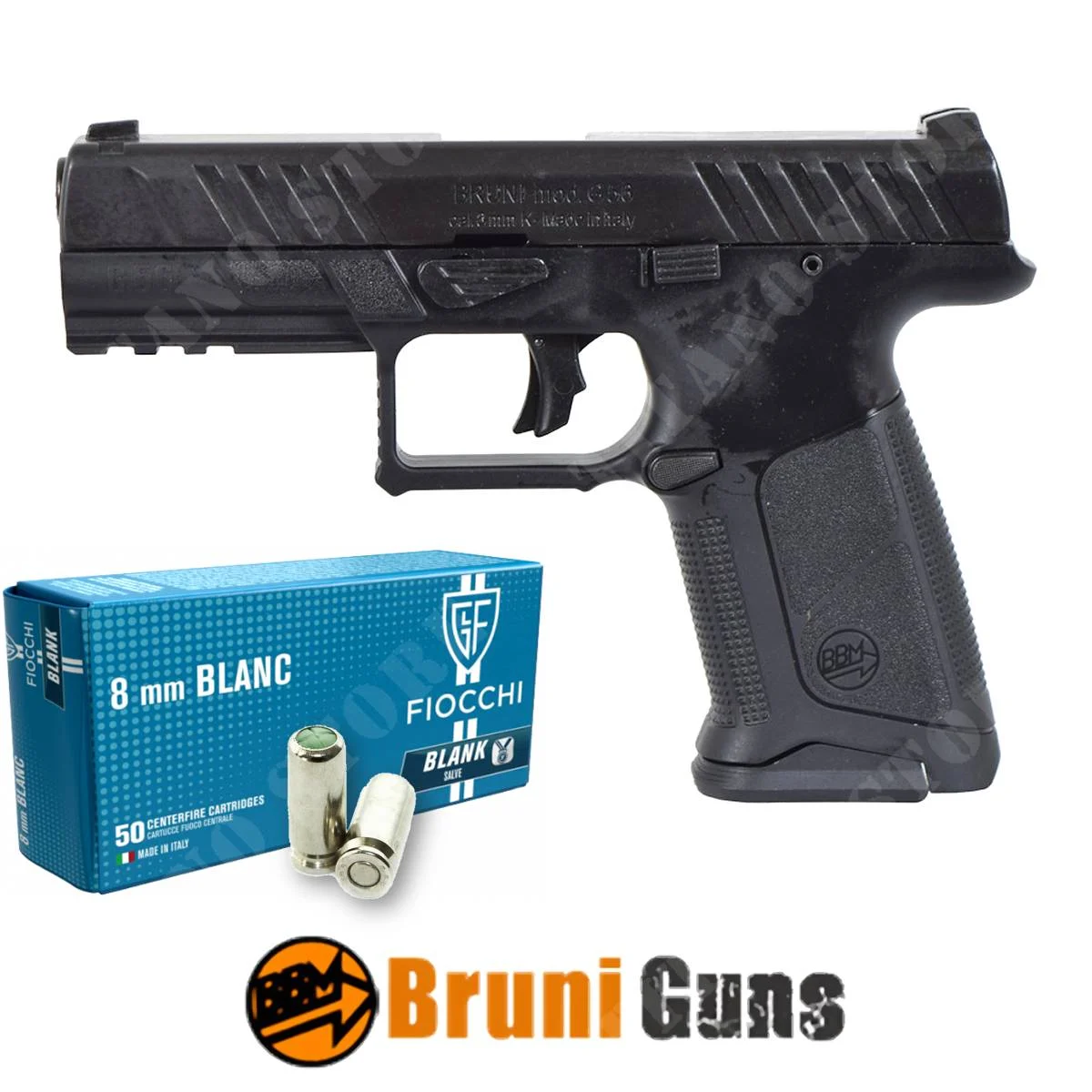 PISTOLA DE FOGUEO G56 8 mm NEGRA + CARTUCHOS BRUNI GUNS (CARTUCHOS BR-5600+)