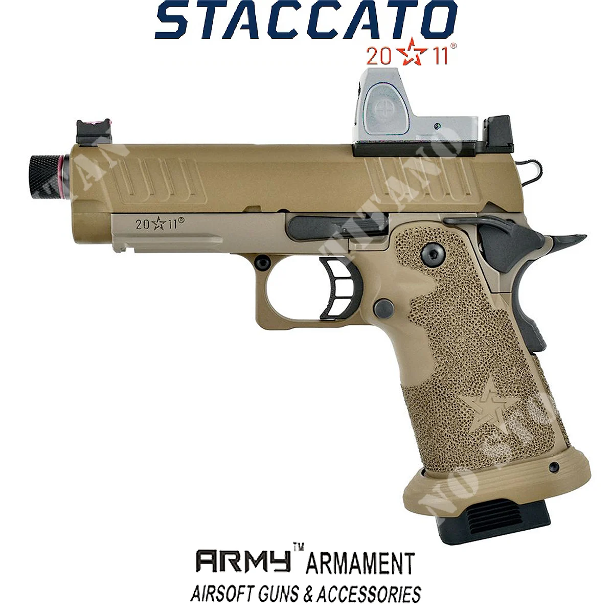 PISTOLA DE GAS 2011 DESMONTABLE C2-DX COLOR TAN DE ARMADURA DEL EJÉRCITO (ARM-GBB-R612-5A-FDE)