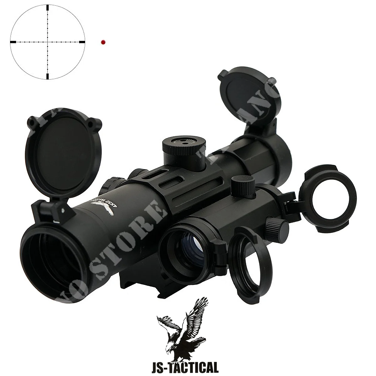 ÓPTICA DE 32 MM 4X CON PUNTO ROJO NEGRO JS TACTICAL (JS-4X32M1)