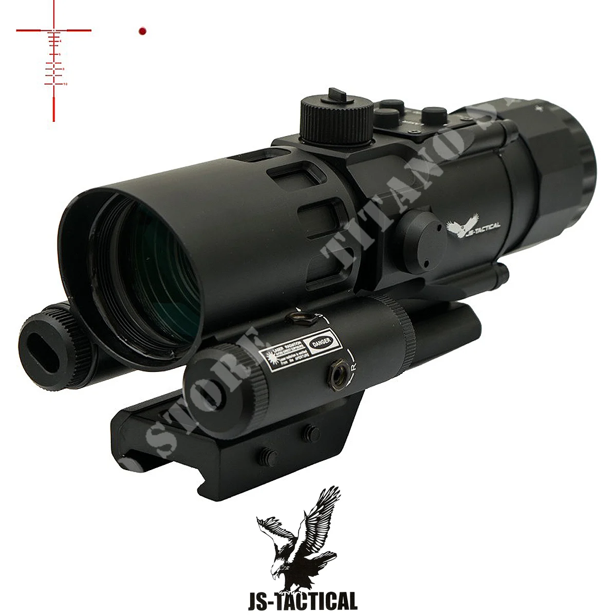 Mira telescópica láser roja JS Tactical 4x32 negra (JS-8384)