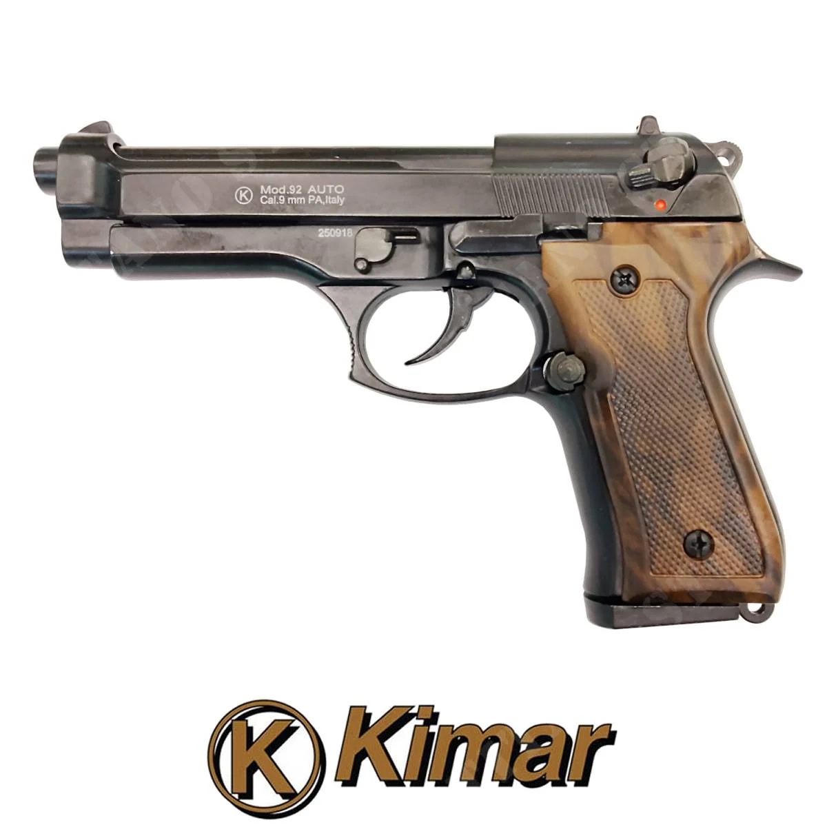 PISTOLA DE FOLLAJE AUTOMÁTICA BERETTA 92 CON CACHAS COLOR BRERO 9MM KIMAR (KM-92.W9)