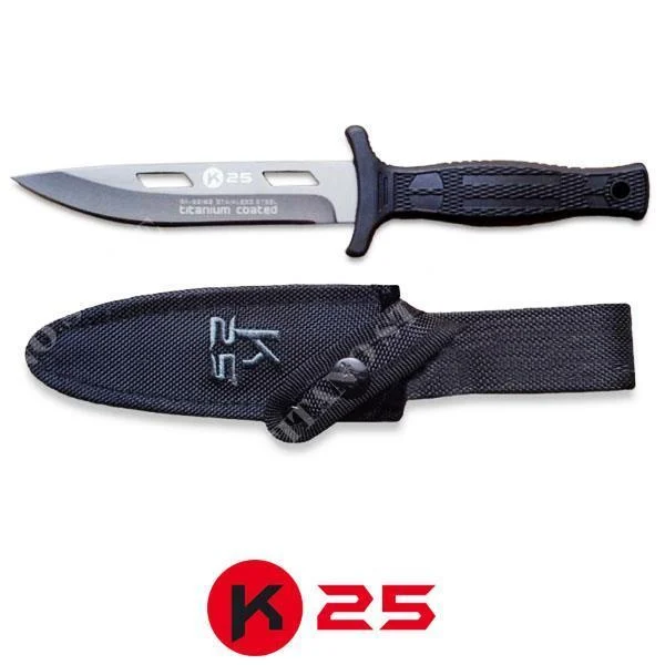 CUCHILLO TACTICO BOTA NEGRO 12,4cm ACERO RECUBRIMIENTO TITANIO K25 (32193)