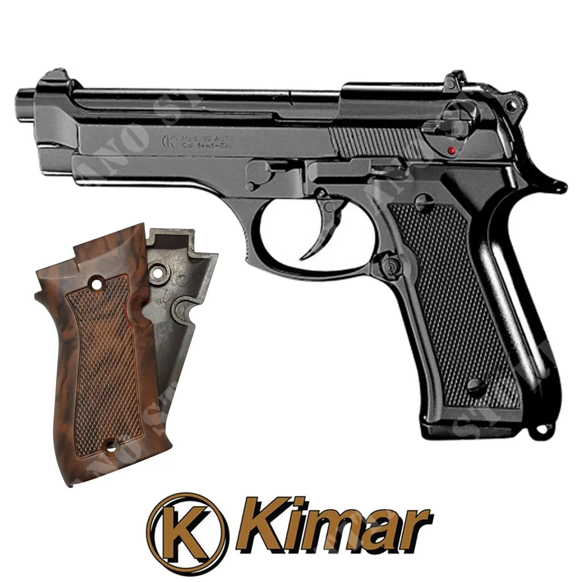 PISTOLA BLANCA CAL.8MM MOD.92 NEGRO - KIT PUÑOS BRIAR - KIMAR (160-111)